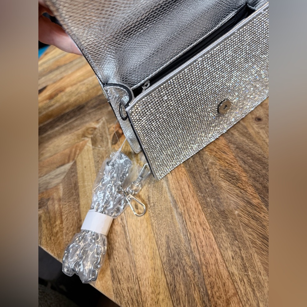 NWT Aldo Crystal Mini Top-Handle Evening Bag Silver 7” L x 4.5” H crossbody - Picture 4 of 6